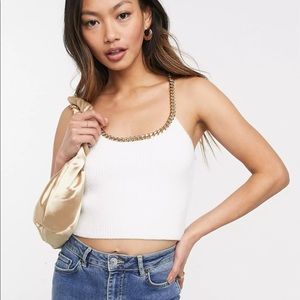 ASOS DESIGN set fluffy cami with chain strap detail